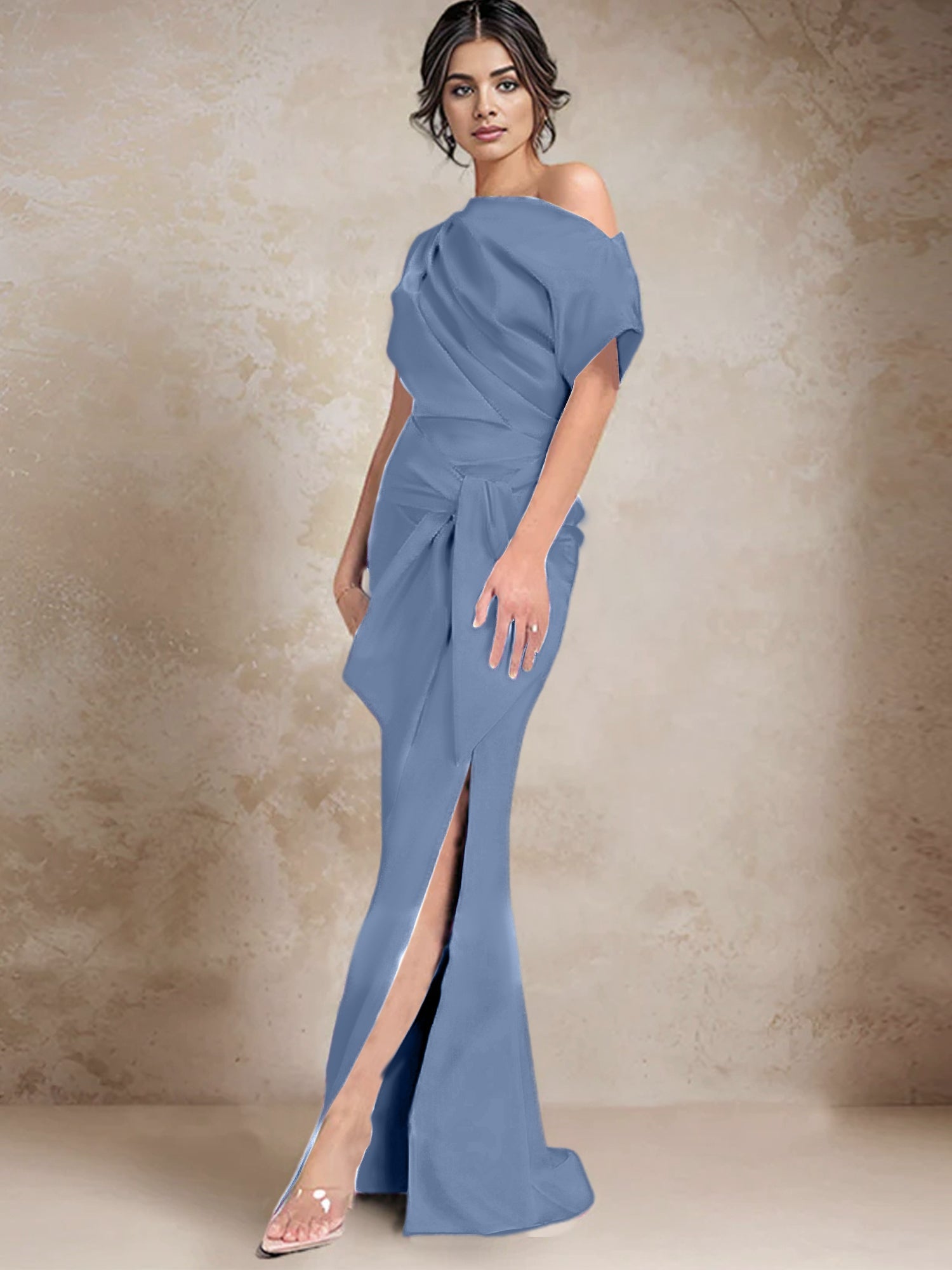 Robe trompette/sirène asymétrique à une épaule pour la mère de la mariée, avec fente latérale 