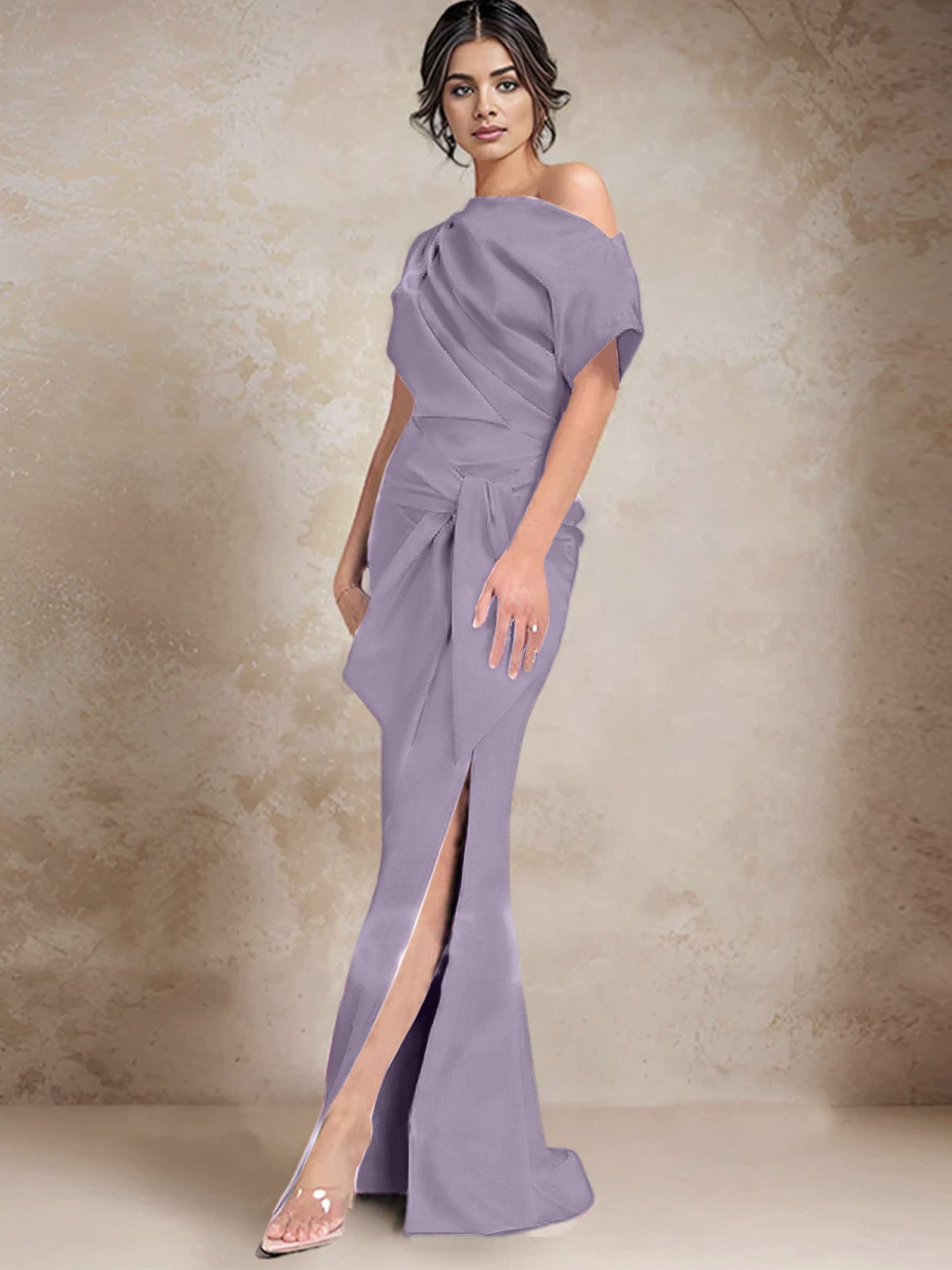 Robe trompette/sirène asymétrique à une épaule pour la mère de la mariée, avec fente latérale 