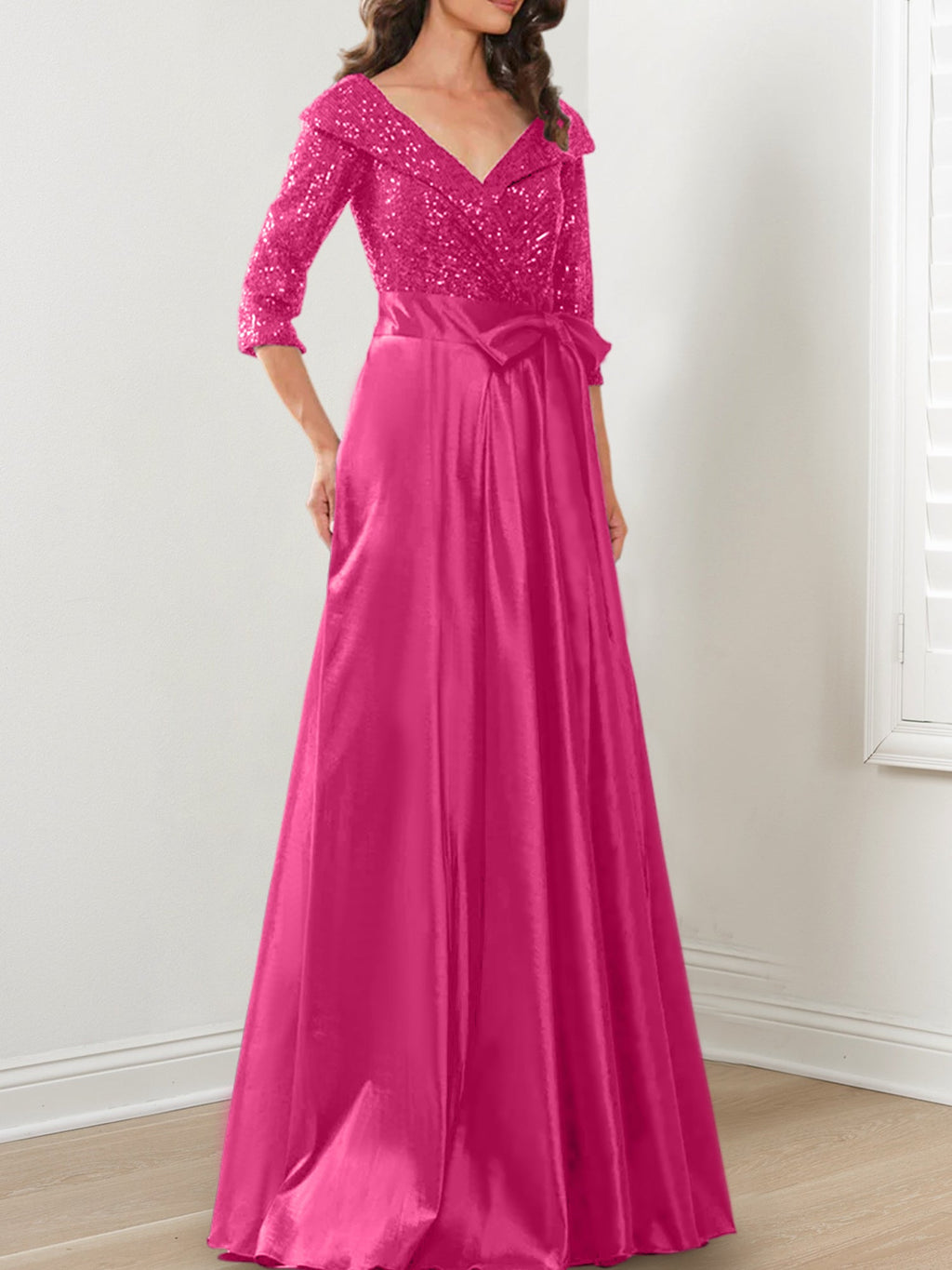 Vestidos de corte princesa/línea A con escote en V hasta el suelo para la madre de la novia 