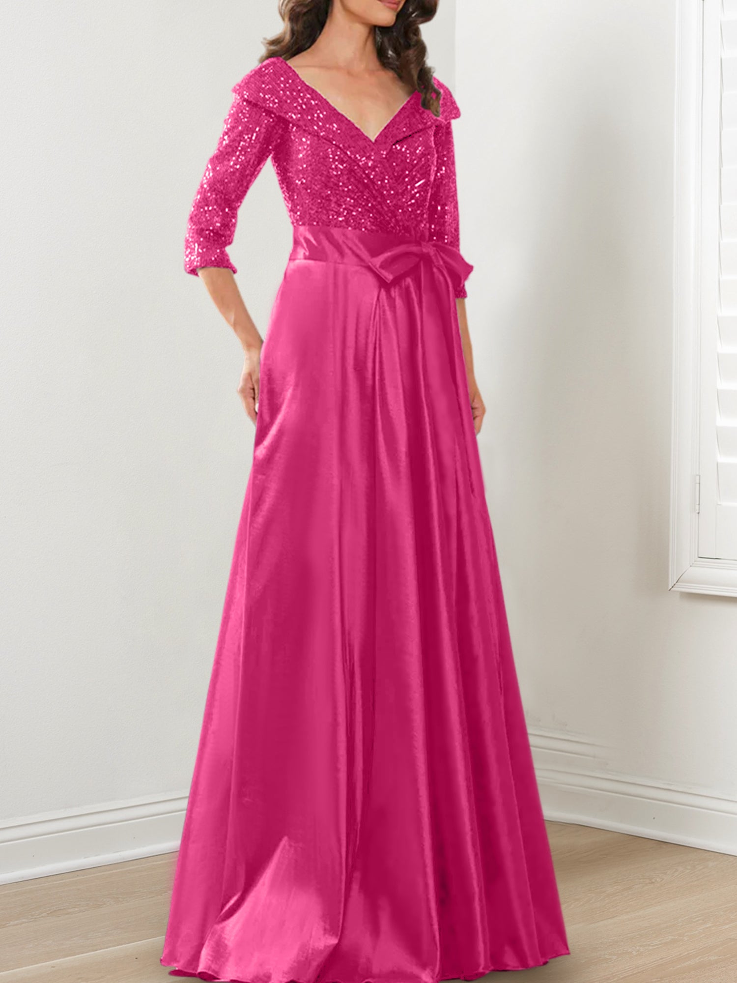 Vestidos de corte princesa/línea A con escote en V hasta el suelo para la madre de la novia 