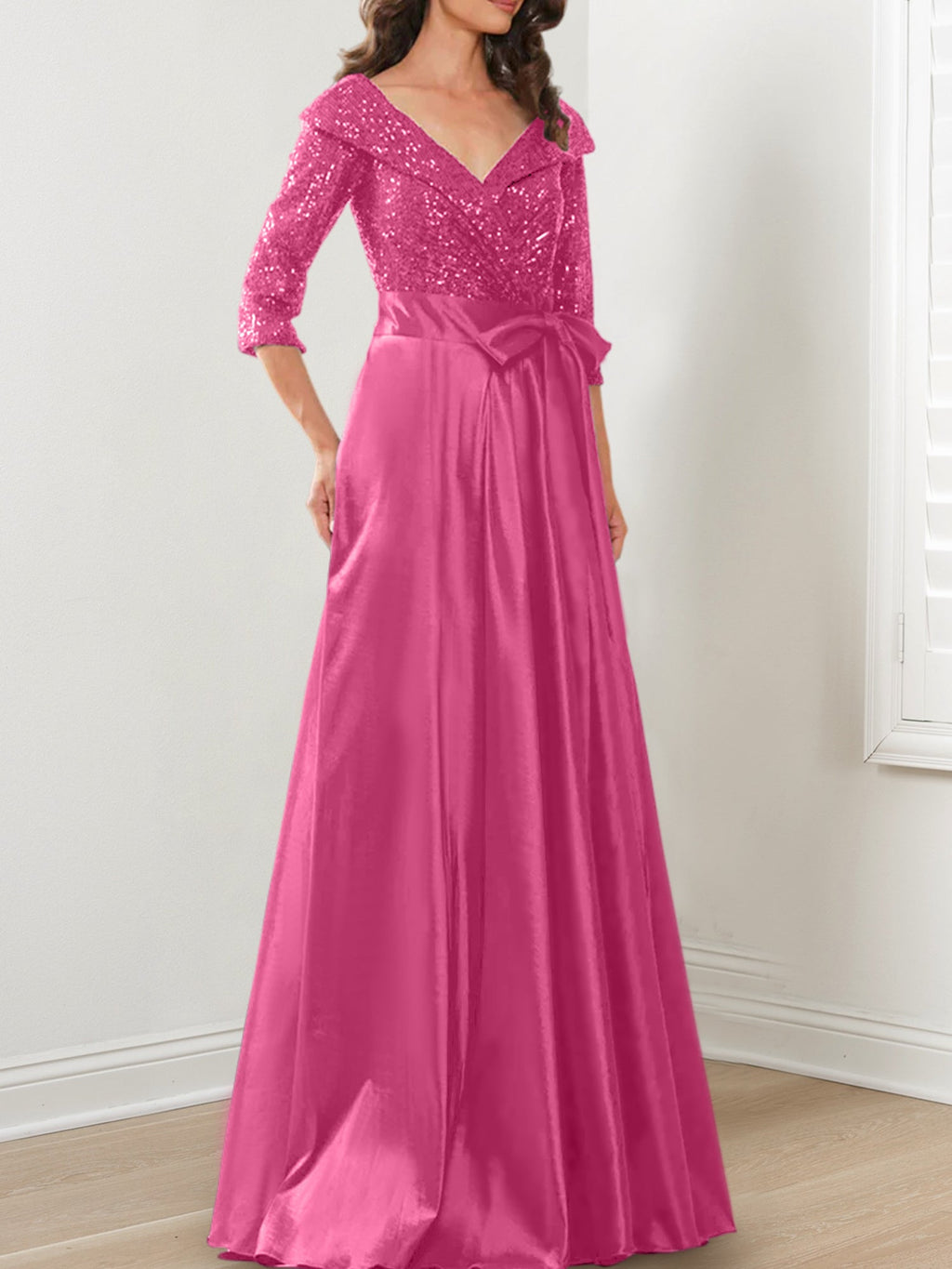 Vestidos de corte princesa/línea A con escote en V hasta el suelo para la madre de la novia 