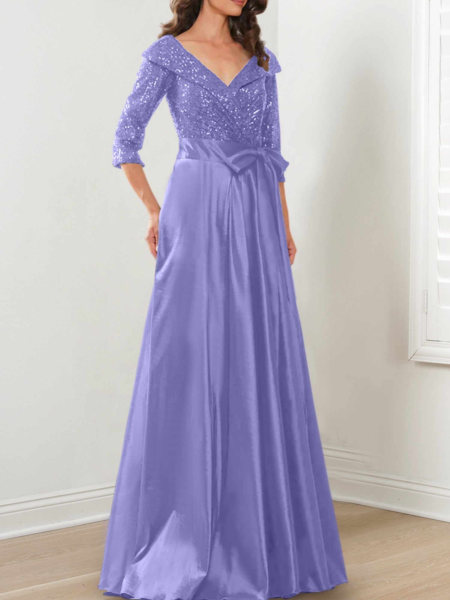 Vestidos de corte princesa/línea A con escote en V hasta el suelo para la madre de la novia 