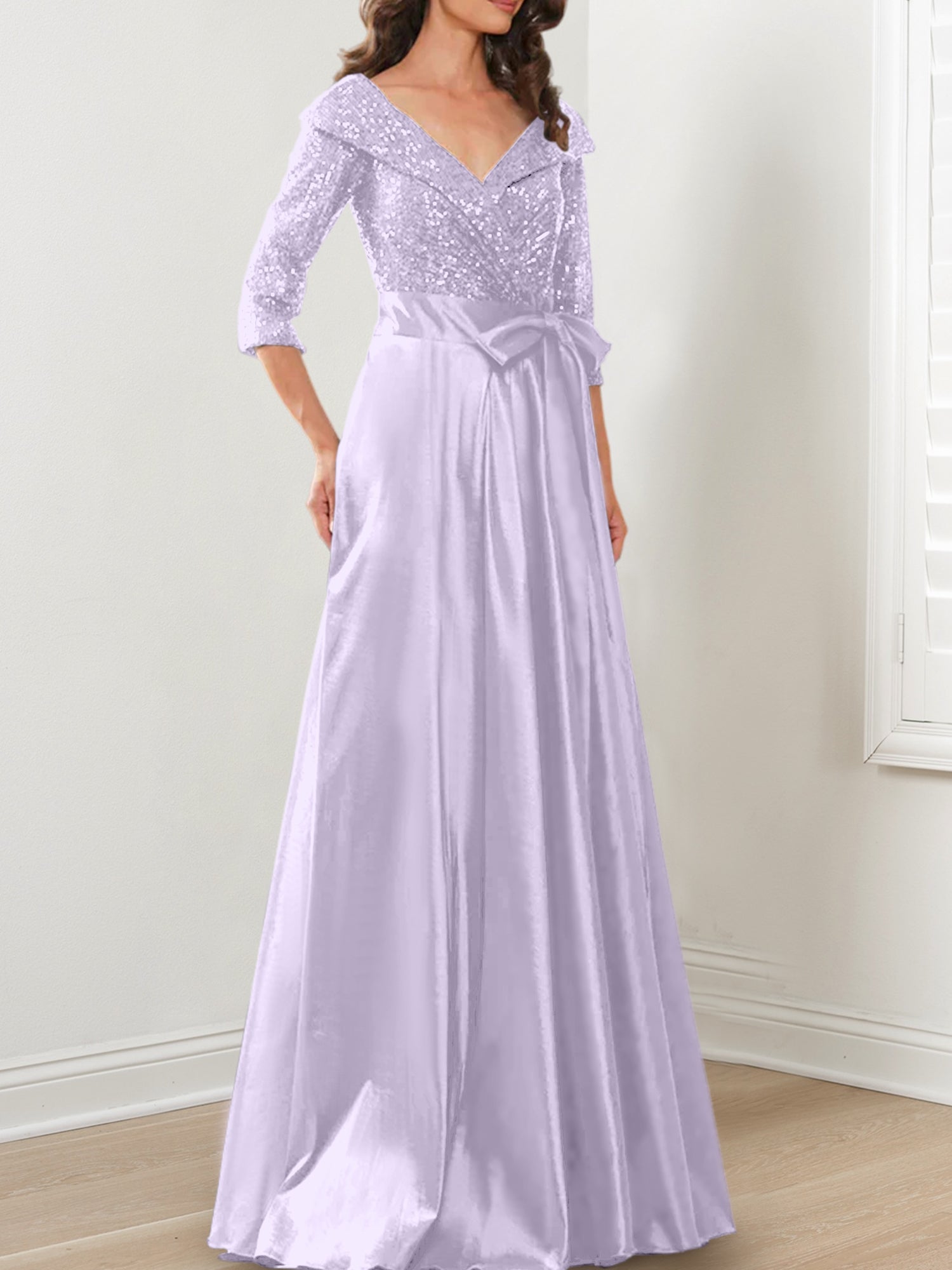Vestidos de corte princesa/línea A con escote en V hasta el suelo para la madre de la novia 