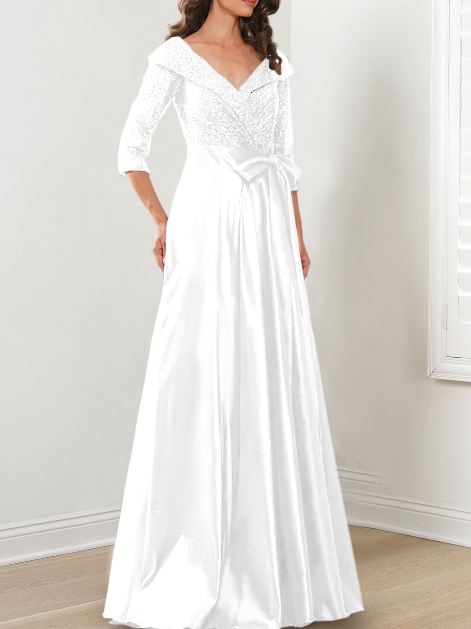 Vestidos de corte princesa/línea A con escote en V hasta el suelo para la madre de la novia 
