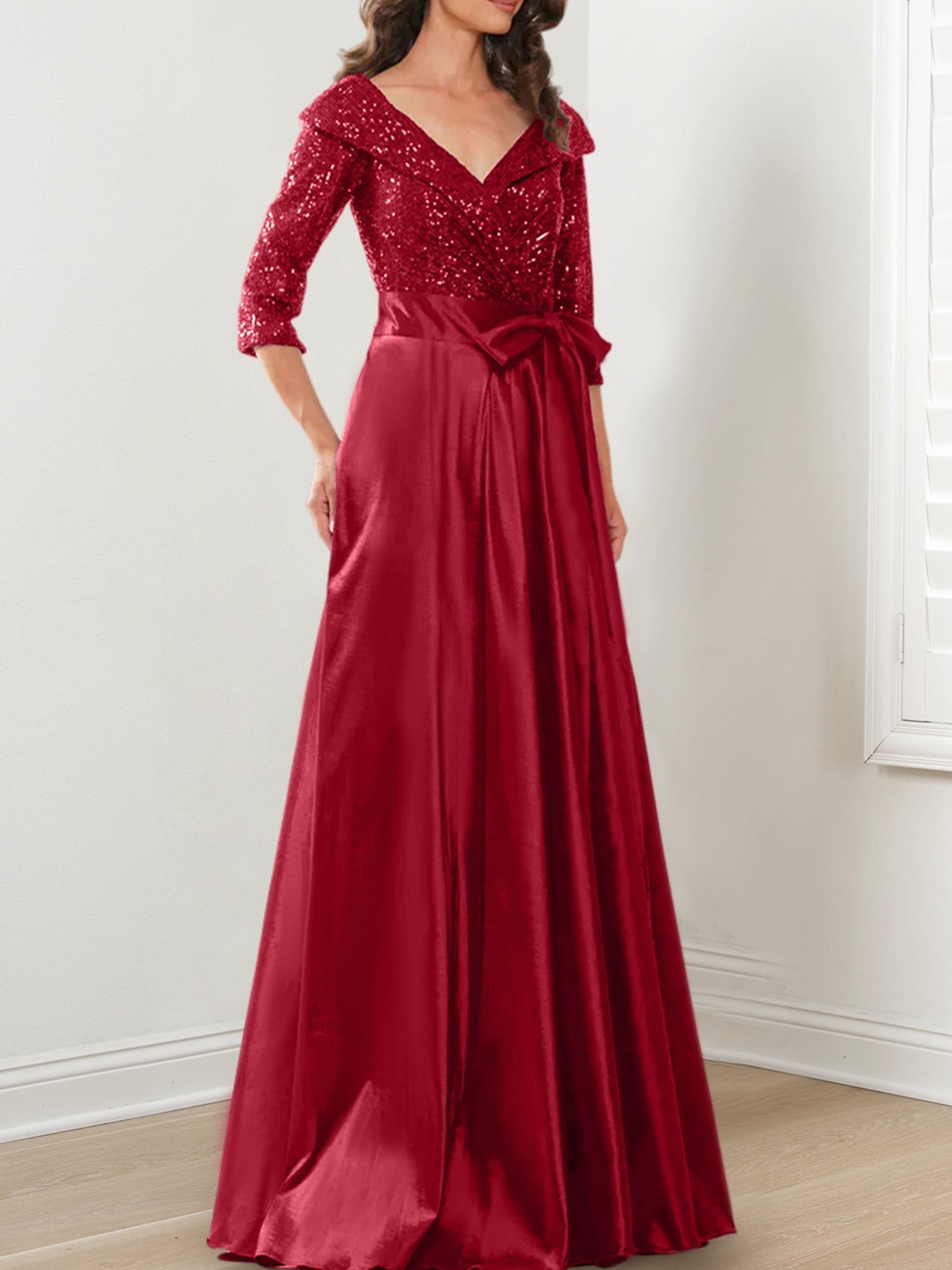 Vestidos de corte princesa/línea A con escote en V hasta el suelo para la madre de la novia 