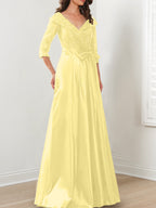 Vestidos de corte princesa/línea A con escote en V hasta el suelo para la madre de la novia 