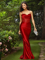 Glamorous Spaghetti Straps Sculpted Beads Prom Dress