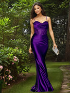 Glamorous Spaghetti Straps Sculpted Beads Prom Dress