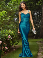 Glamorous Spaghetti Straps Sculpted Beads Prom Dress