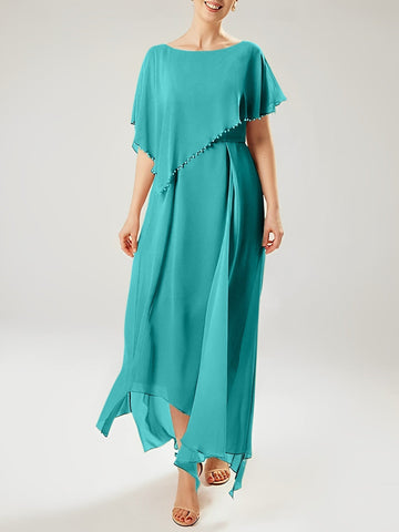 Sheath/Column Scoop Short Sleeves Mother of the Bride Dresses with Tassel