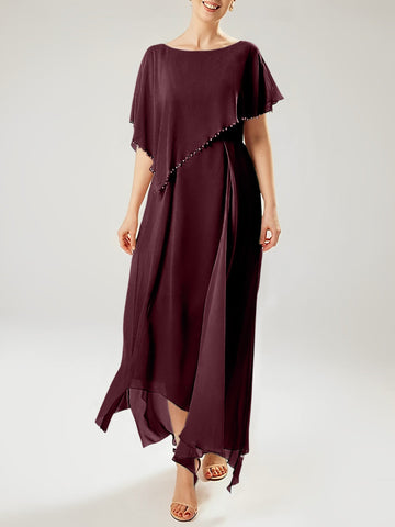 Sheath/Column Scoop Short Sleeves Mother of the Bride Dresses with Tassel