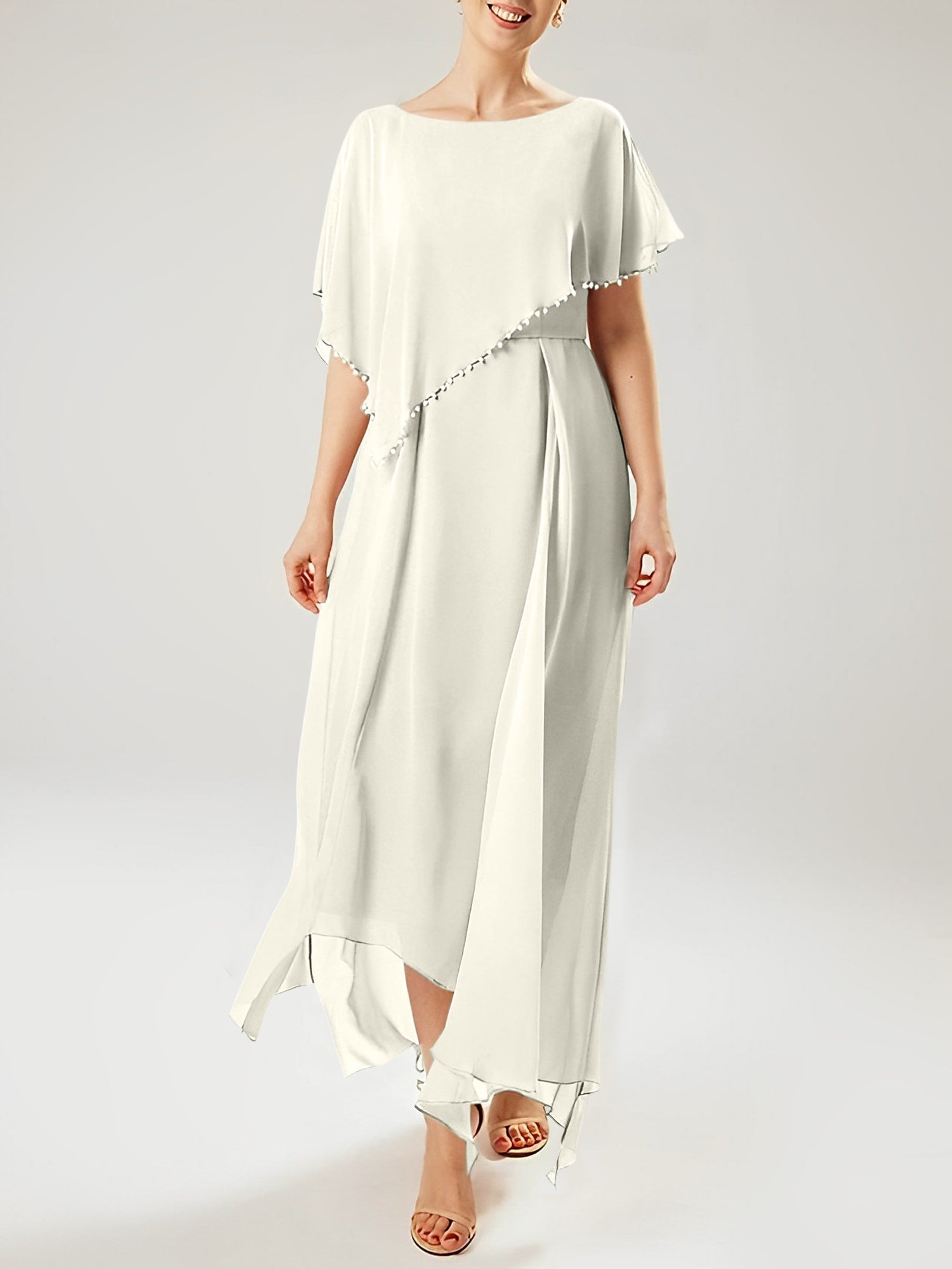 Vestidos de corte recto/columna para la madre de la novia, manga corta y borla. 