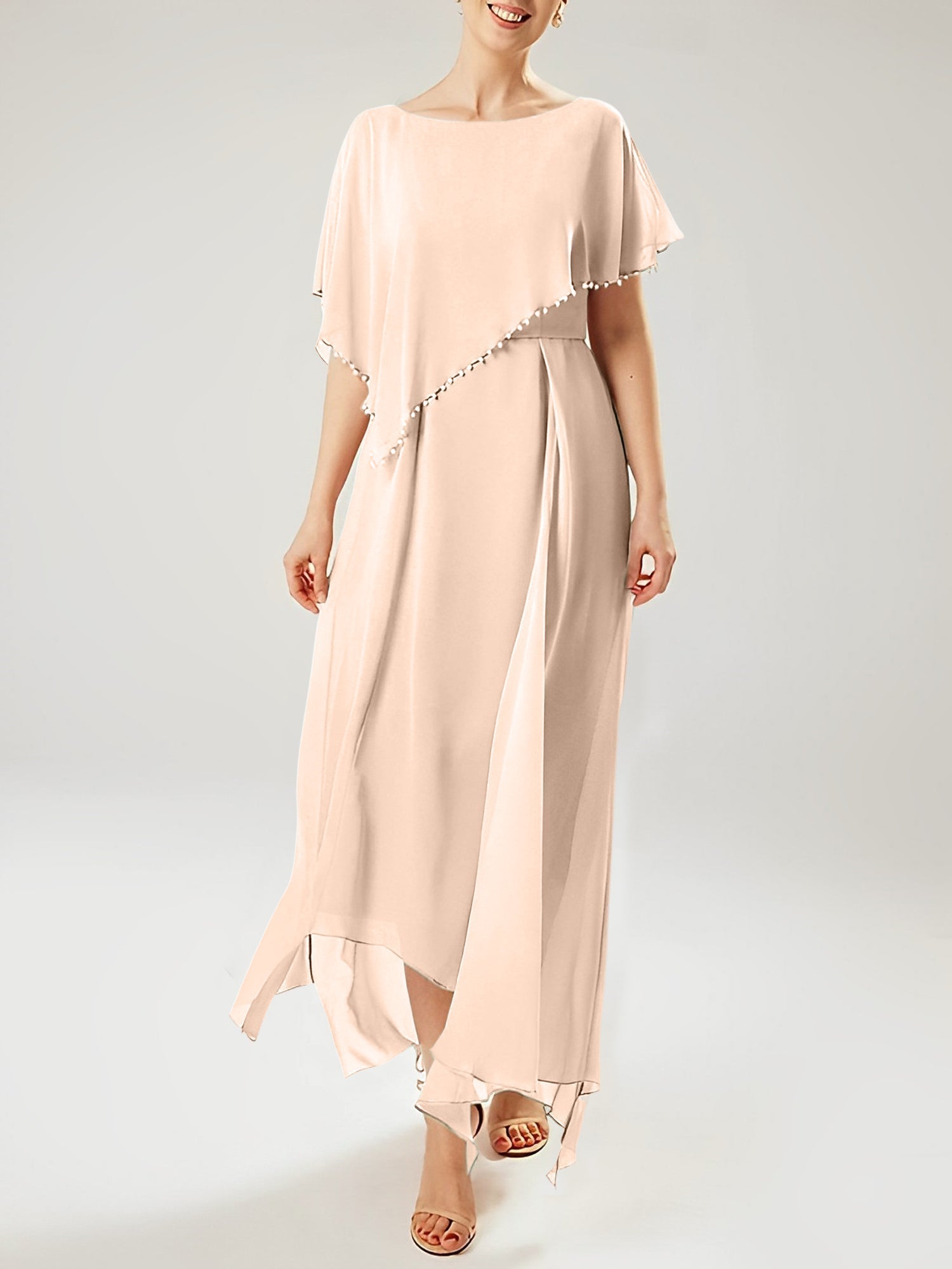 Vestidos de corte recto/columna para la madre de la novia, manga corta y borla. 