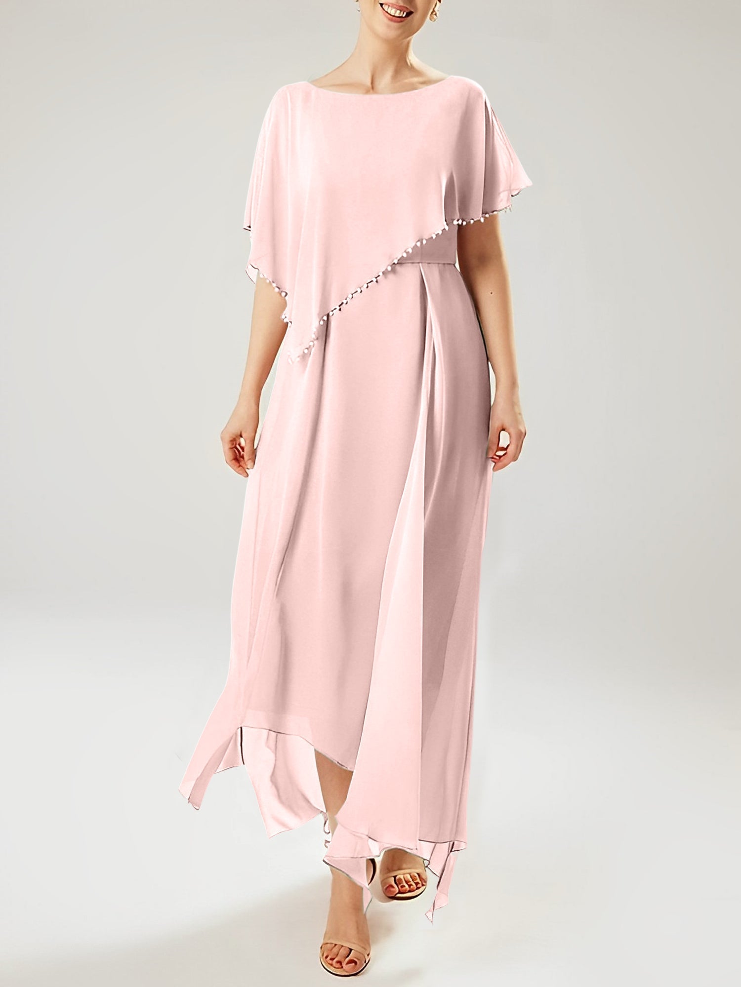 Vestidos de corte recto/columna para la madre de la novia, manga corta y borla. 