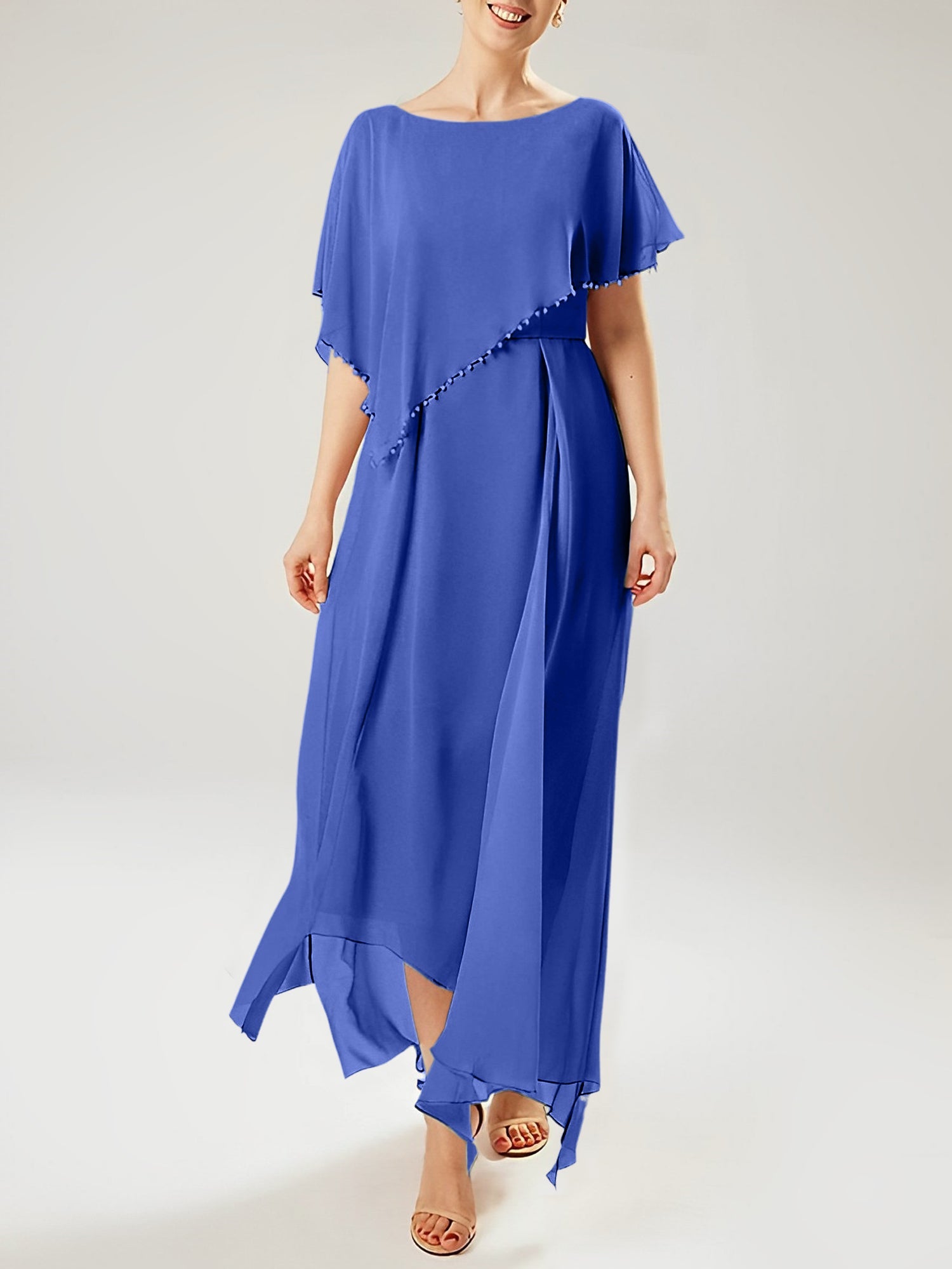 Vestidos de corte recto/columna para la madre de la novia, manga corta y borla. 