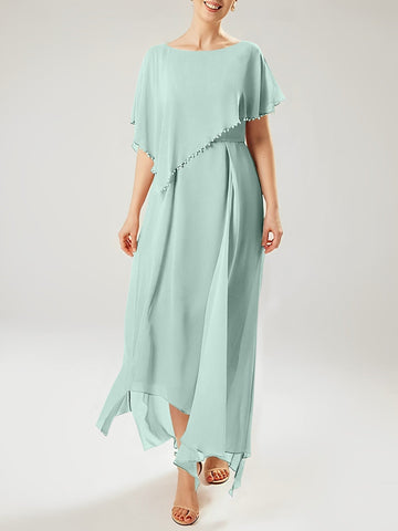 Sheath/Column Scoop Short Sleeves Mother of the Bride Dresses with Tassel