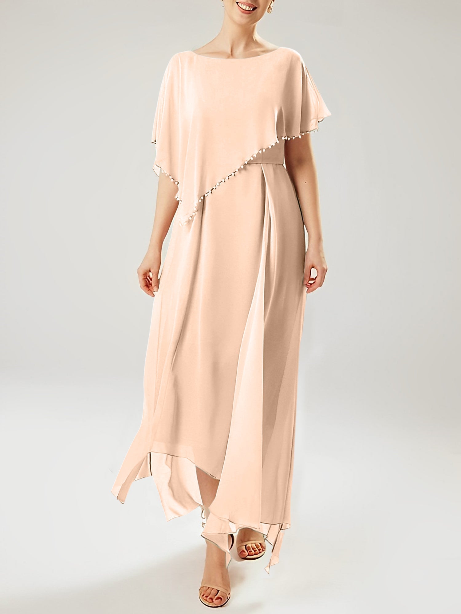Vestidos de corte recto/columna para la madre de la novia, manga corta y borla. 