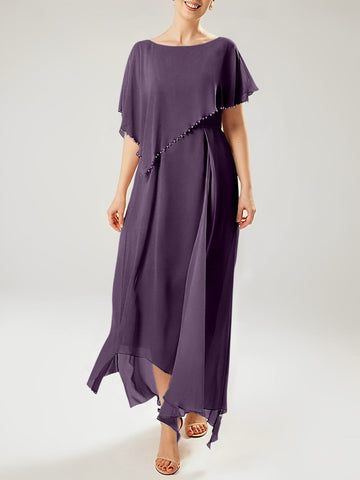 Sheath/Column Scoop Short Sleeves Mother of the Bride Dresses with Tassel