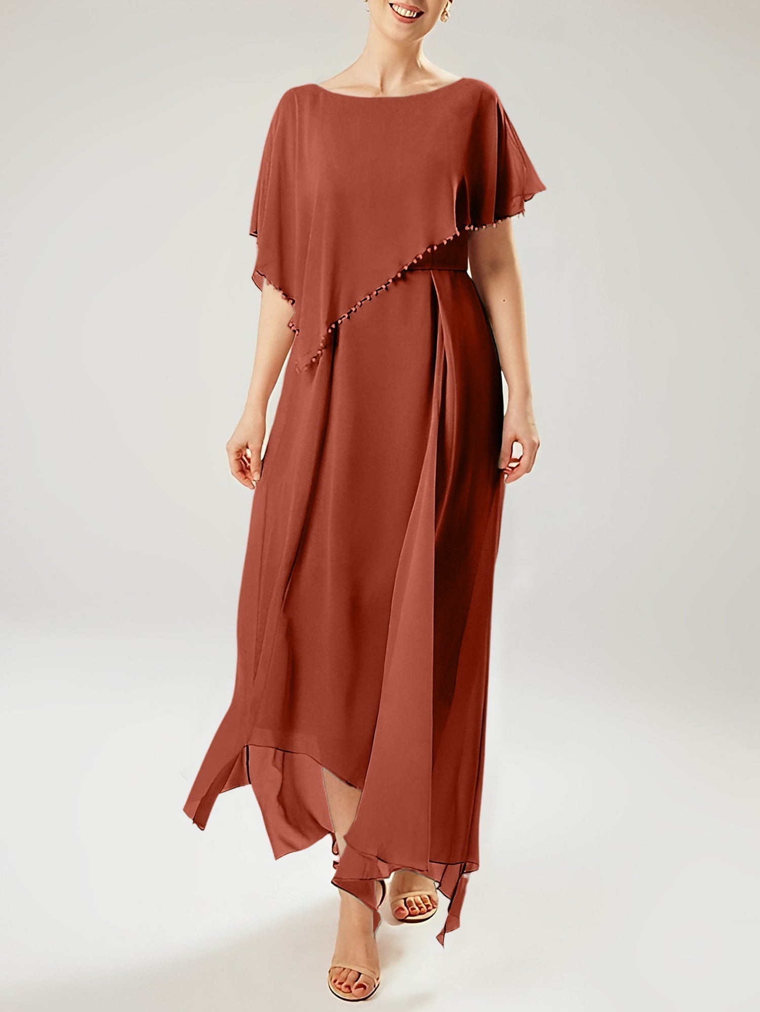 Vestidos de corte recto/columna para la madre de la novia, manga corta y borla. 