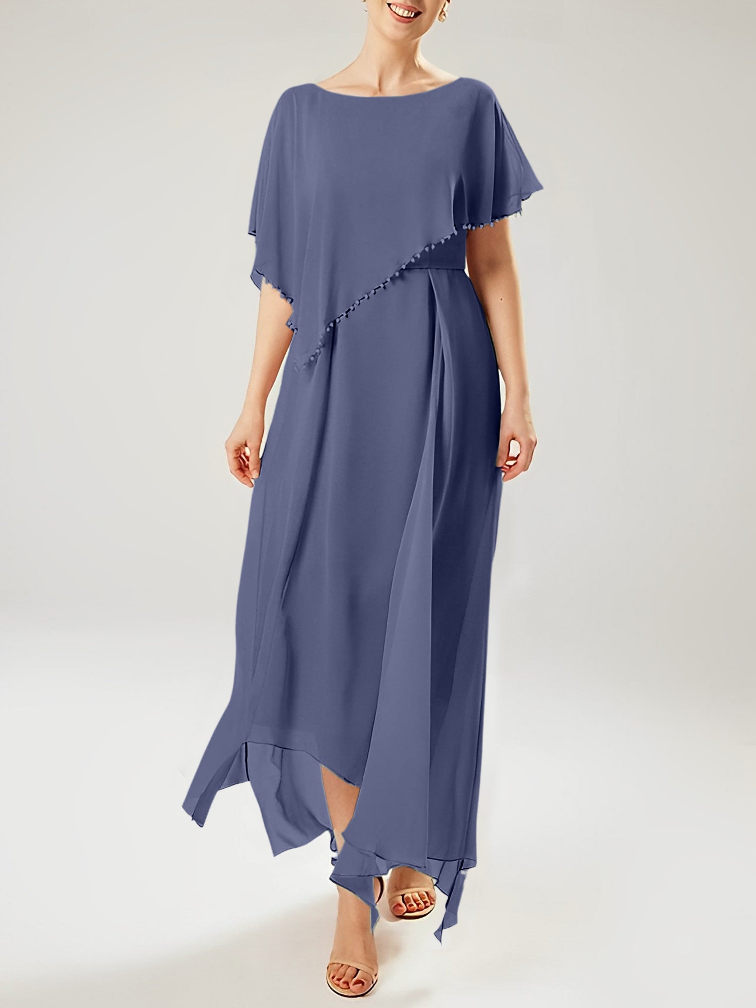 Vestidos de corte recto/columna para la madre de la novia, manga corta y borla. 
