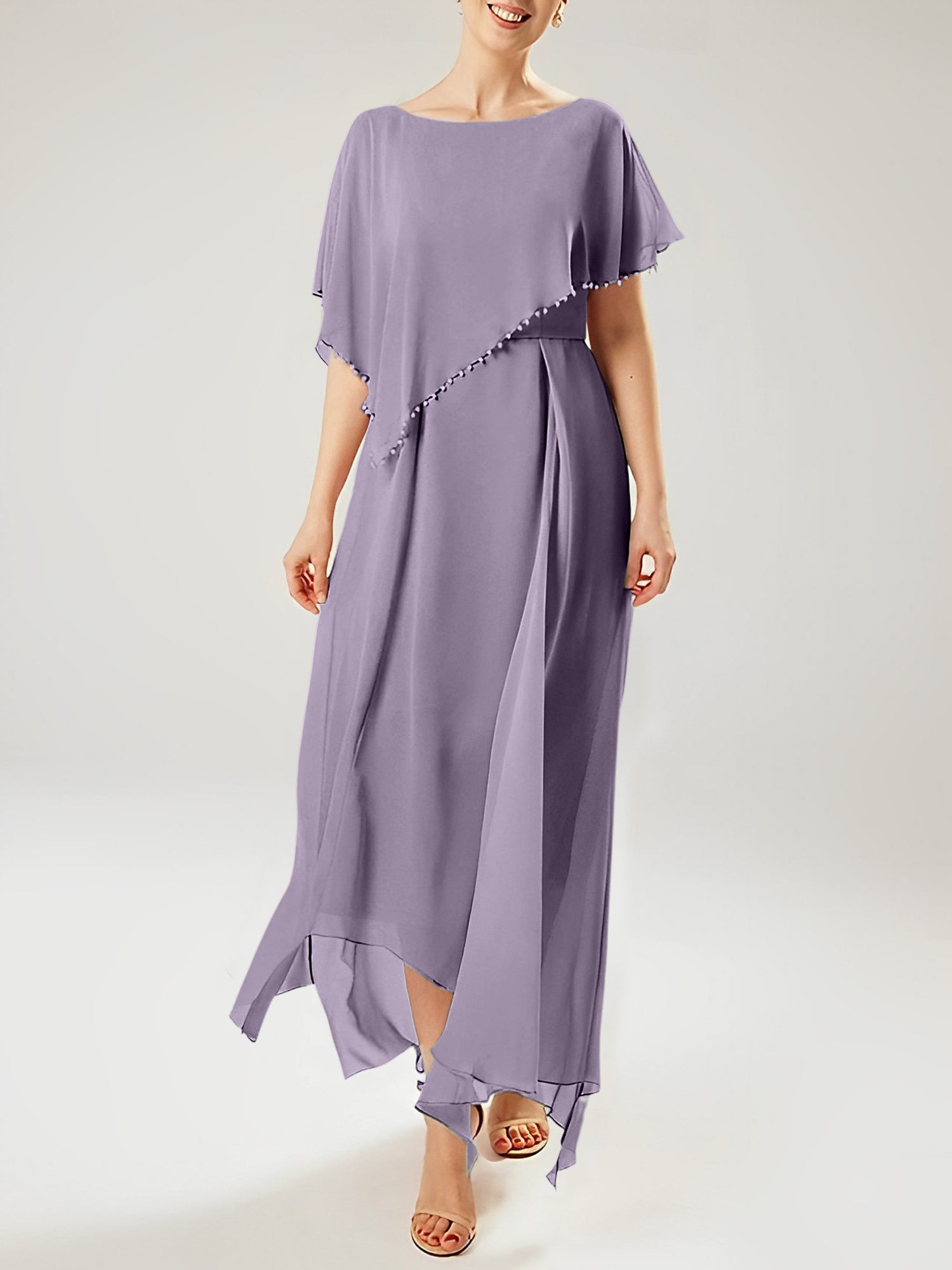 Vestidos de corte recto/columna para la madre de la novia, manga corta y borla. 