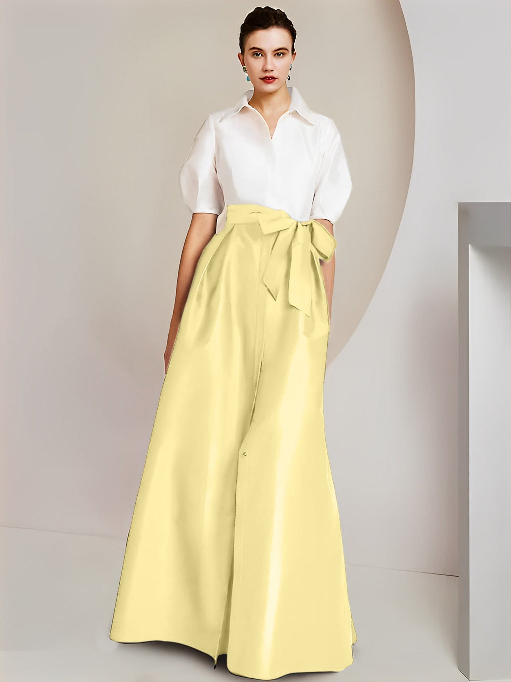 Robes de mère de la mariée 2 pièces, coupe trapèze/princesse, col chemise, manches courtes 