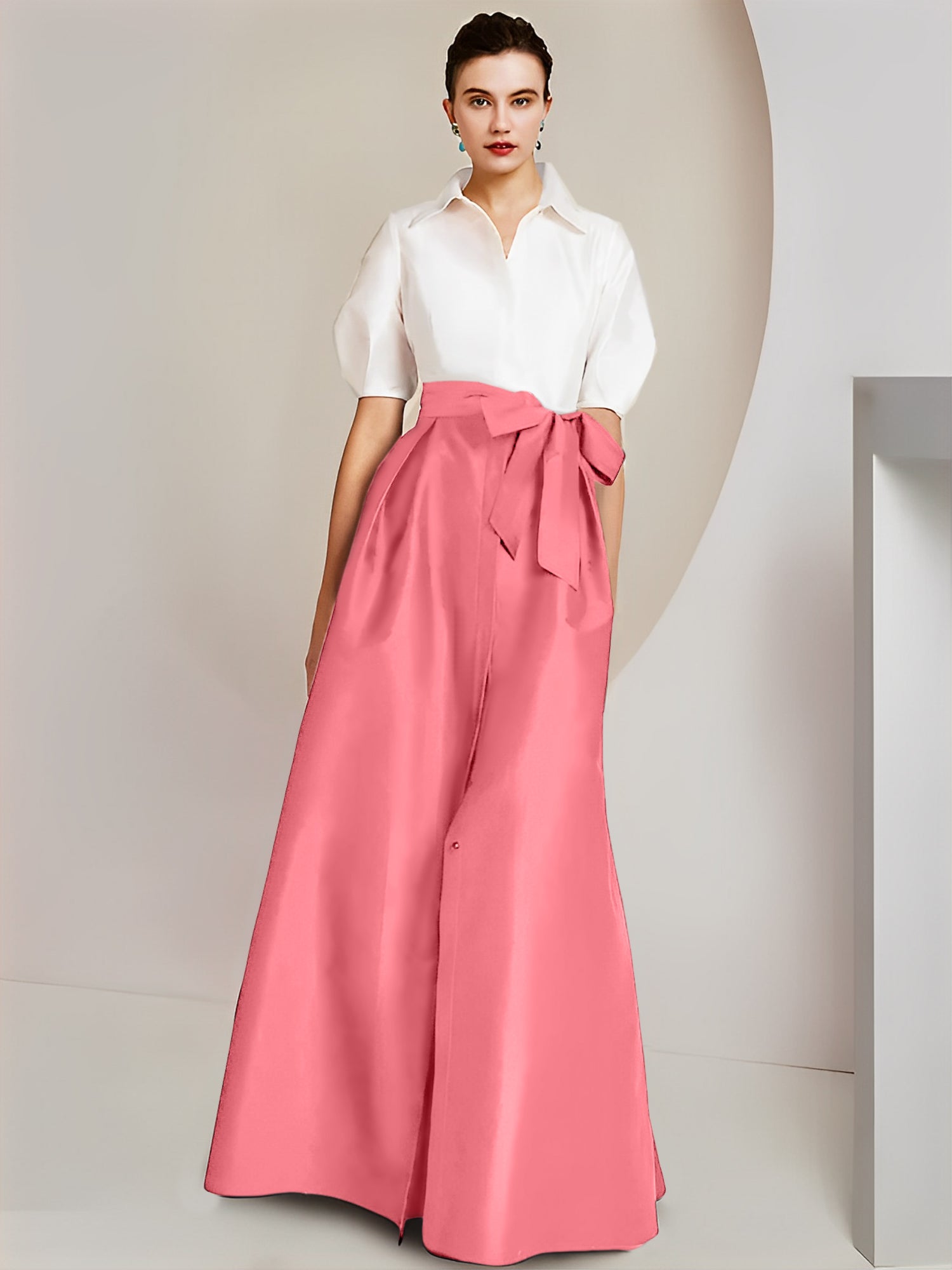 Robes de mère de la mariée 2 pièces, coupe trapèze/princesse, col chemise, manches courtes 