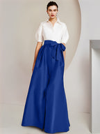 Robes de mère de la mariée 2 pièces, coupe trapèze/princesse, col chemise, manches courtes 