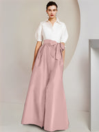 Robes de mère de la mariée 2 pièces, coupe trapèze/princesse, col chemise, manches courtes 