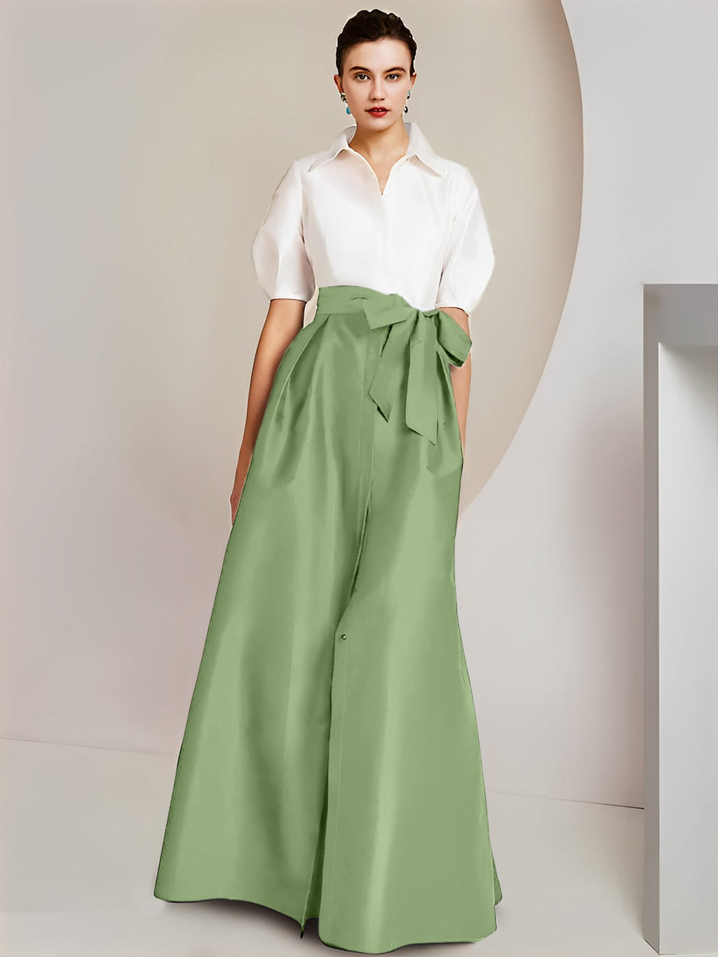 Robes de mère de la mariée 2 pièces, coupe trapèze/princesse, col chemise, manches courtes 