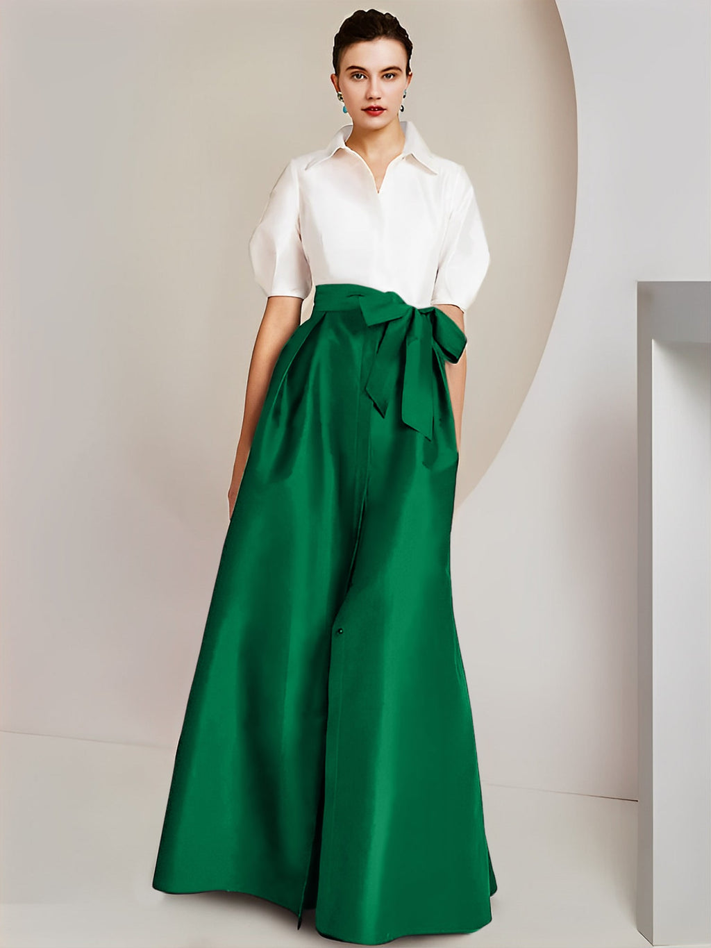Robes de mère de la mariée 2 pièces, coupe trapèze/princesse, col chemise, manches courtes 