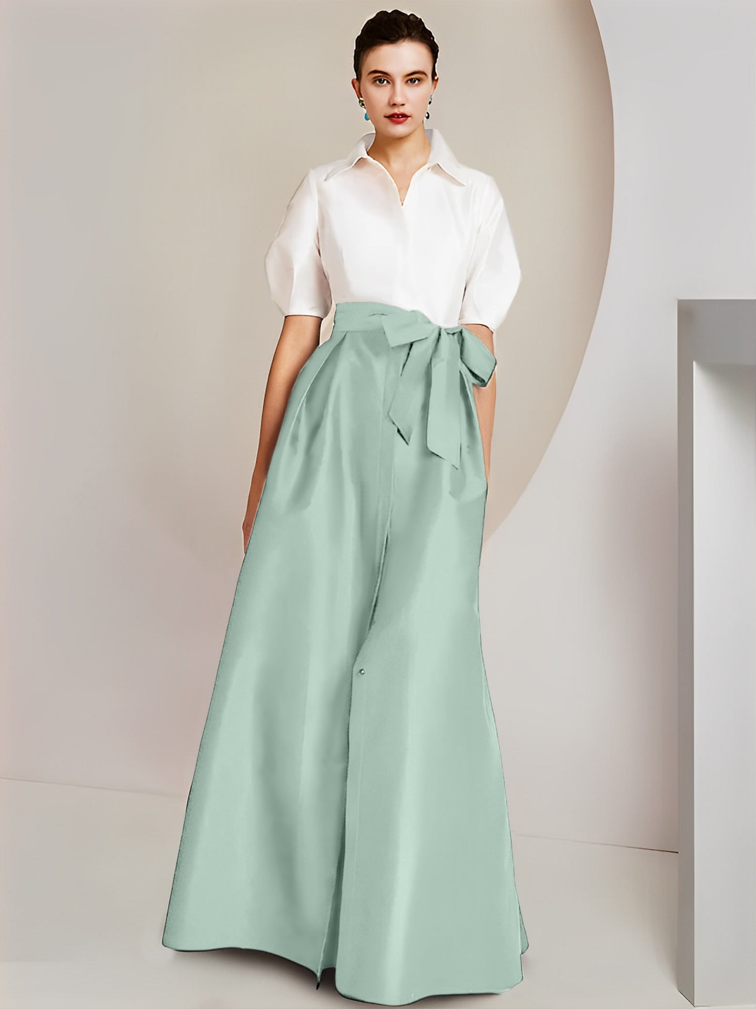 Robes de mère de la mariée 2 pièces, coupe trapèze/princesse, col chemise, manches courtes 