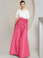 Robes de mère de la mariée 2 pièces, coupe trapèze/princesse, col chemise, manches courtes 