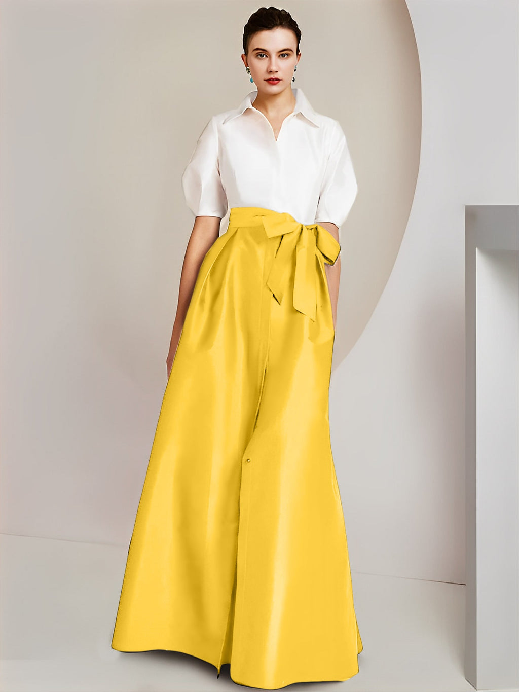 Robes de mère de la mariée 2 pièces, coupe trapèze/princesse, col chemise, manches courtes 