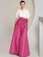 Robes de mère de la mariée 2 pièces, coupe trapèze/princesse, col chemise, manches courtes 