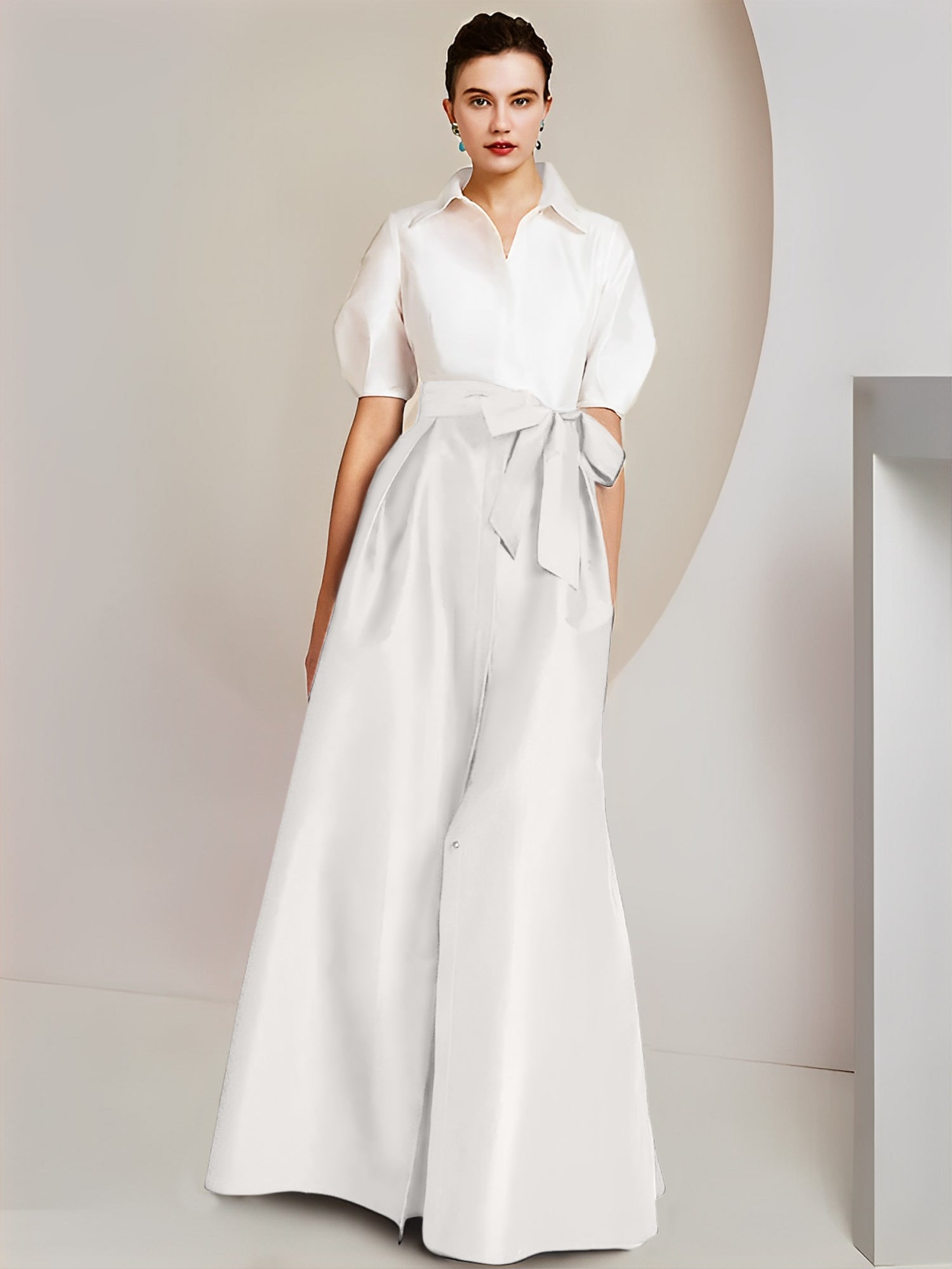Robes de mère de la mariée 2 pièces, coupe trapèze/princesse, col chemise, manches courtes 