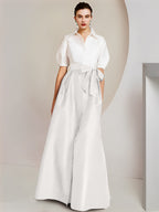 Robes de mère de la mariée 2 pièces, coupe trapèze/princesse, col chemise, manches courtes 