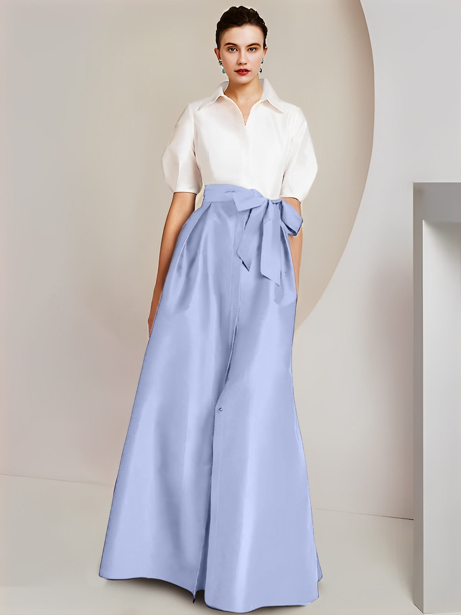 Robes de mère de la mariée 2 pièces, coupe trapèze/princesse, col chemise, manches courtes 