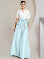 Robes de mère de la mariée 2 pièces, coupe trapèze/princesse, col chemise, manches courtes 