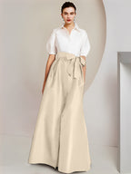 Robes de mère de la mariée 2 pièces, coupe trapèze/princesse, col chemise, manches courtes 