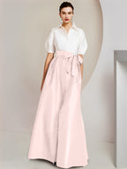 Robes de mère de la mariée 2 pièces, coupe trapèze/princesse, col chemise, manches courtes 