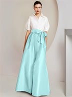 Robes de mère de la mariée 2 pièces, coupe trapèze/princesse, col chemise, manches courtes 