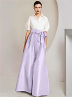 Robes de mère de la mariée 2 pièces, coupe trapèze/princesse, col chemise, manches courtes 