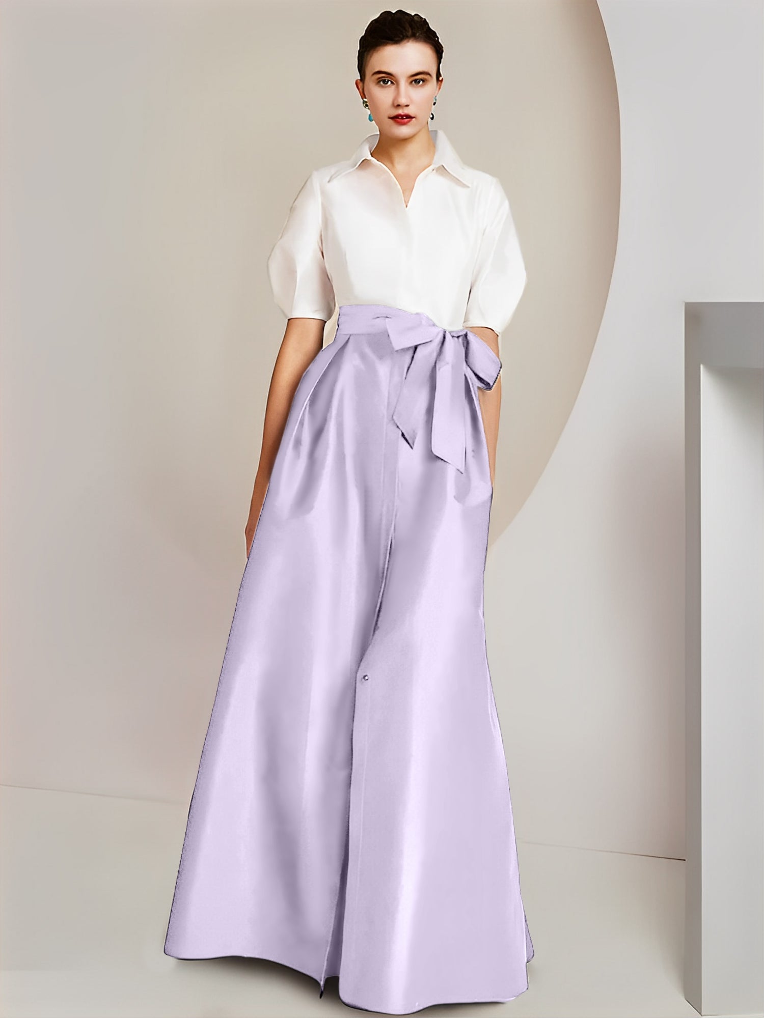 Robes de mère de la mariée 2 pièces, coupe trapèze/princesse, col chemise, manches courtes 