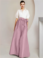 Robes de mère de la mariée 2 pièces, coupe trapèze/princesse, col chemise, manches courtes 