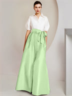 Robes de mère de la mariée 2 pièces, coupe trapèze/princesse, col chemise, manches courtes 