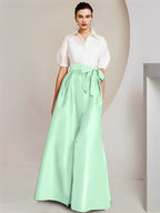 Robes de mère de la mariée 2 pièces, coupe trapèze/princesse, col chemise, manches courtes 