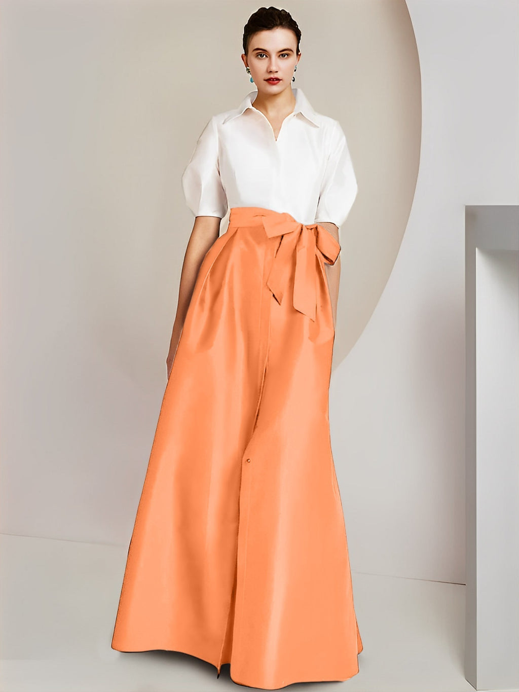 Robes de mère de la mariée 2 pièces, coupe trapèze/princesse, col chemise, manches courtes 