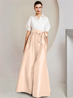Robes de mère de la mariée 2 pièces, coupe trapèze/princesse, col chemise, manches courtes 