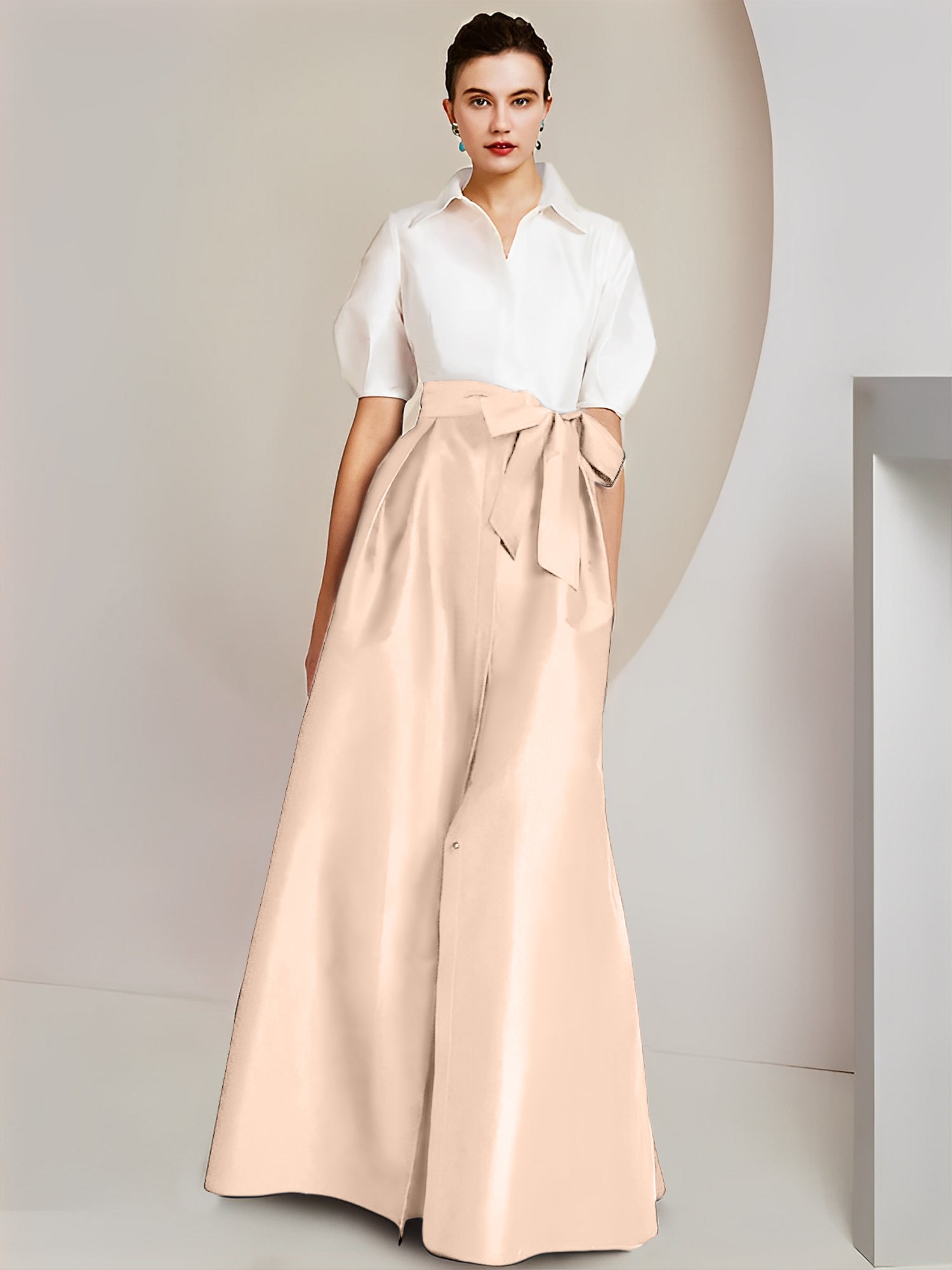 Robes de mère de la mariée 2 pièces, coupe trapèze/princesse, col chemise, manches courtes 